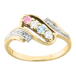 Diagonal Gemstone Ring with Accents