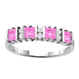 "Echo" 2-6 Princess Cut Stones Ring With Accents