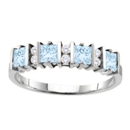 "Echo" 2-6 Princess Cut Stones Ring With Accents