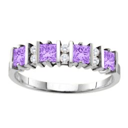 "Echo" 2-6 Princess Cut Stones Ring With Accents
