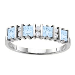 "Echo" 2-6 Princess Cut Stones Ring With Accents