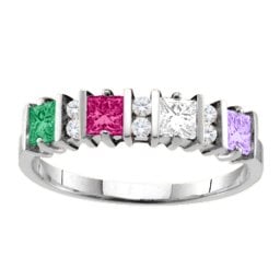 "Echo" 2-6 Princess Cut Stones Ring With Accents