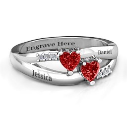 Dual Heart Gemstone Ring with Diamond Accents