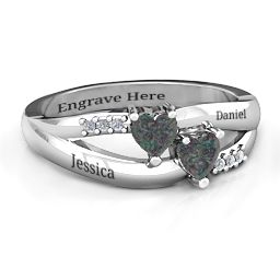 Dual Heart Gemstone Ring with Diamond Accents