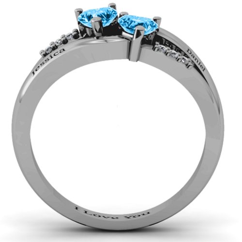 Dual Heart Gemstone Ring with Diamond Accents