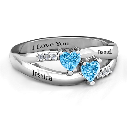 Dual Heart Gemstone Ring with Diamond Accents