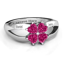 Engravable Clover Heart Cut Gemstone Ring with Split Shank