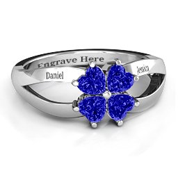 Engravable Clover Heart Cut Gemstone Ring with Split Shank