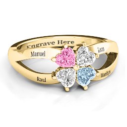 Engravable Clover Heart Cut Gemstone Ring with Split Shank