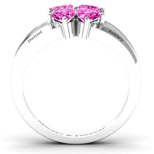 Engravable Clover Heart Cut Gemstone Ring with Split Shank – Sterling Silver with Pink Tourmaline