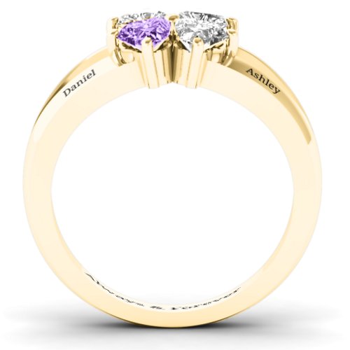Engravable Clover Heart Cut Gemstone Ring with Split Shank – 10K Yellow Gold with Diamond, Cubic Zirconia, and Amethyst