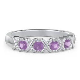 Hugs & Kisses XOXO Ring with 2-5 Stones in 925 Sterling Silver with Amethyst and Blue Sapphire