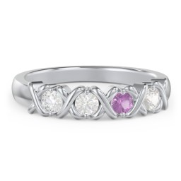Hugs & Kisses XOXO Ring with 2-5 Stones in 925 Sterling Silver with Diamond, Amethyst, and Cubic Zirconia