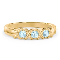 Hugs & Kisses XOXO Ring with 2-5 Stones in 10K Solid Yellow Gold with Blue Topaz