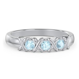 Hugs & Kisses XOXO Ring with 2-5 Stones in 925 Sterling Silver with Blue Topaz