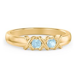 Hugs & Kisses XOXO Ring with 2-5 Stones in 10K Solid Yellow Gold with Blue Topaz