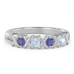 Hugs & Kisses XOXO Ring with 2-5 Stones – Sterling Silver with Blue Sapphire and Aquamarine