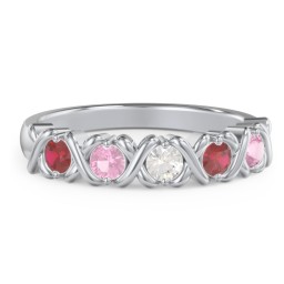 Hugs & Kisses XOXO Ring with 2-5 Stones in 925 Sterling Silver with Garnet, Pink Tourmaline, and Cubic Zirconia