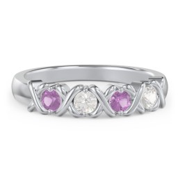 Hugs & Kisses XOXO Ring with 2-5 Stones in 925 Sterling Silver with Amethyst and Cubic Zirconia