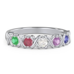 Hugs & Kisses XOXO Ring with 2-5 Stones in 925 Sterling Silver with Emerald, Ruby, Cubic Zirconia, Amethyst, and Blue Sapphire
