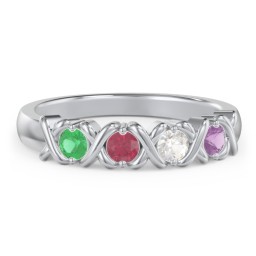 Hugs & Kisses XOXO Ring with 2-5 Stones in 925 Sterling Silver with Emerald, Ruby, Cubic Zirconia, and Amethyst