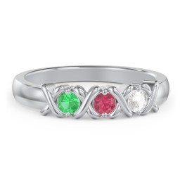 Hugs & Kisses XOXO Ring with 2-5 Stones in 925 Sterling Silver with Emerald, Ruby, and Cubic Zirconia