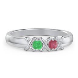 Hugs & Kisses XOXO Ring with 2-5 Stones in 925 Sterling Silver with Emerald and Ruby