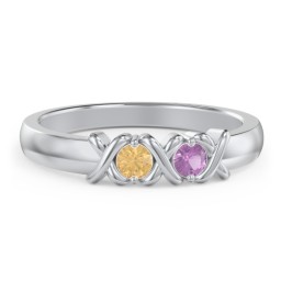 Hugs & Kisses XOXO Ring with 2-5 Stones in 925 Sterling Silver with Citrine and Amethyst