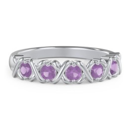 Hugs & Kisses XOXO Ring with 2-5 Stones in 925 Sterling Silver with Amethyst