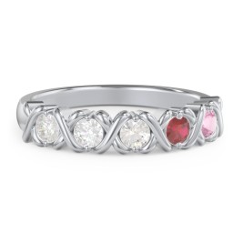Hugs & Kisses XOXO Ring with 2-5 Stones in 925 Sterling Silver with Diamond, Cubic Zirconia, Garnet, and Pink Tourmaline