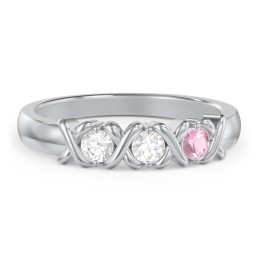 Hugs & Kisses XOXO Ring with 2-5 Stones in 925 Sterling Silver with Diamond and Pink Tourmaline