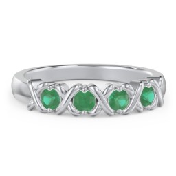 Hugs & Kisses XOXO Ring with 2-5 Stones in 925 Sterling Silver with Emerald and Blue Sapphire