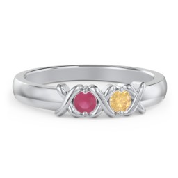 Hugs & Kisses XOXO Ring with 2-5 Stones in 925 Sterling Silver with Ruby and Citrine