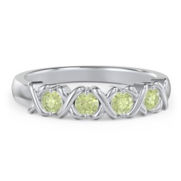 Hugs & Kisses XOXO Ring with 2-5 Stones in 925 Sterling Silver with Peridot and Blue Sapphire
