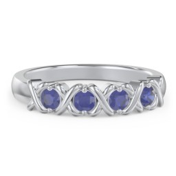 Hugs & Kisses XOXO Ring with 2-5 Stones in 925 Sterling Silver with Blue Sapphire