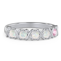 Hugs & Kisses XOXO Ring with 2-5 Stones in 925 Sterling Silver with Opal and Pink Tourmaline