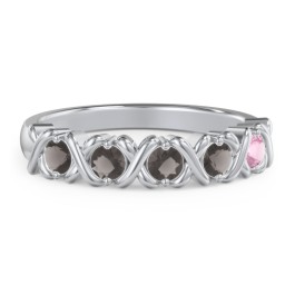 Hugs & Kisses XOXO Ring with 2-5 Stones in 925 Sterling Silver with Smokey Quartz and Pink Tourmaline