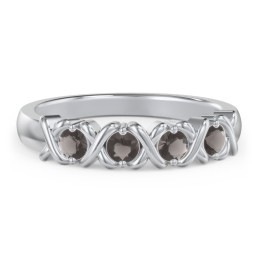 Hugs & Kisses XOXO Ring with 2-5 Stones in 925 Sterling Silver with Smokey Quartz