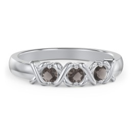 Hugs & Kisses XOXO Ring with 2-5 Stones in 925 Sterling Silver with Smokey Quartz