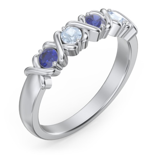Hugs & Kisses XOXO Ring with 2-5 Stones – Sterling Silver with Blue Sapphire and Aquamarine