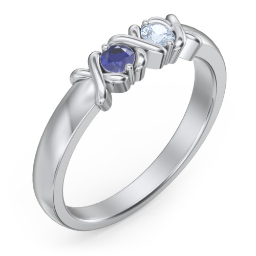 Hugs & Kisses XOXO Ring with 2-5 Stones – Sterling Silver with Blue Sapphire and Aquamarine