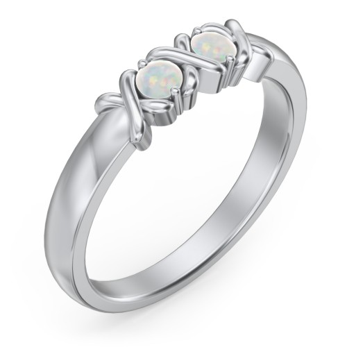 Hugs & Kisses XOXO Ring with 2-5 Stones – Sterling Silver with Opal