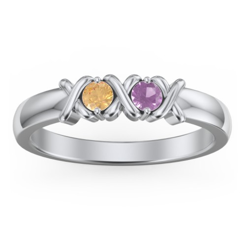 Hugs & Kisses XOXO Ring with 2-5 Stones – Sterling Silver with Citrine and Amethyst