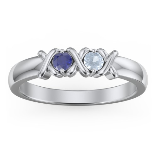 Hugs & Kisses XOXO Ring with 2-5 Stones – Sterling Silver with Blue Sapphire and Aquamarine