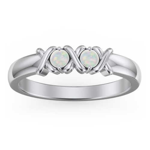 Hugs & Kisses XOXO Ring with 2-5 Stones – Sterling Silver with Opal