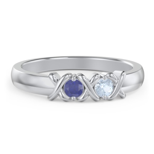 Hugs & Kisses XOXO Ring with 2-5 Stones – Sterling Silver with Blue Sapphire and Aquamarine