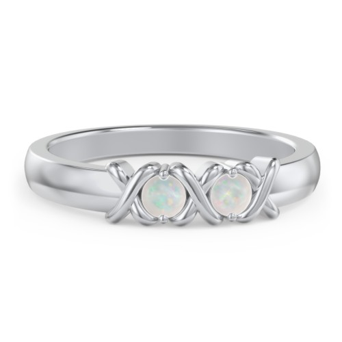 Hugs & Kisses XOXO Ring with 2-5 Stones – Sterling Silver with Opal