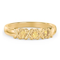 Hugs & Kisses XOXO Ring with 2-5 Stones in 10K Solid Yellow Gold with Citrine