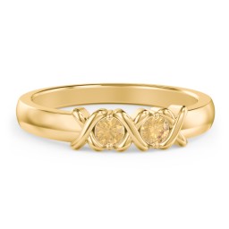 Hugs & Kisses XOXO Ring with 2-5 Stones in 10K Solid Yellow Gold with Citrine
