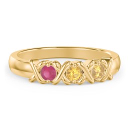 Hugs & Kisses XOXO Ring with 2-5 Stones in 10K Solid Yellow Gold with Ruby and Citrine